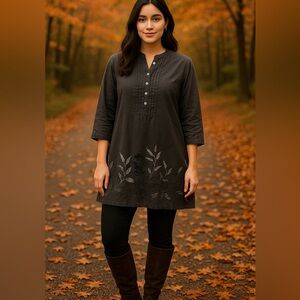 Coldwater Creek gray Embroidered Silk-Blend Tunic Dress L (14–16)